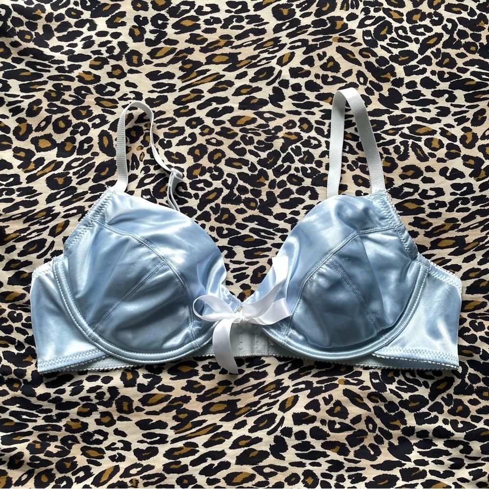 Vintage 90s Charisma Pastel Blue Satin Bra with Tie-Front Closure